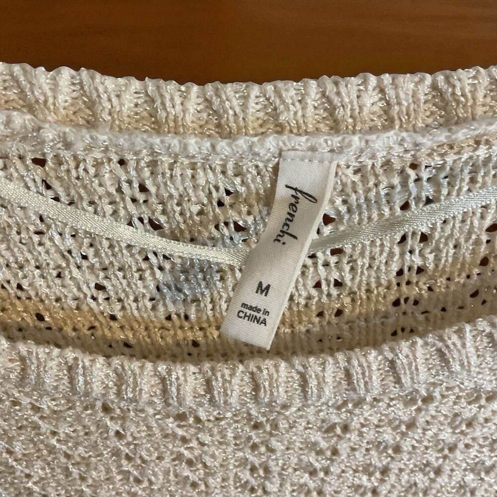 Frenchi Womens Size M Open Weave Long Sweater Butter‎ Cream Knit 3/4 Sleeve - Picture 2 of 7